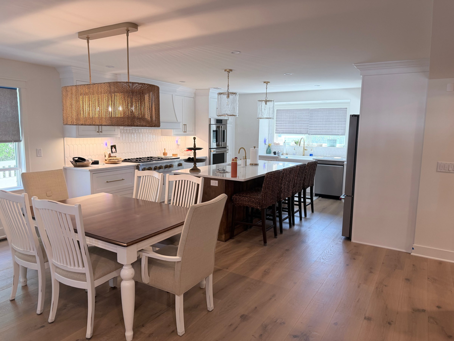 The open kitchen and dining area