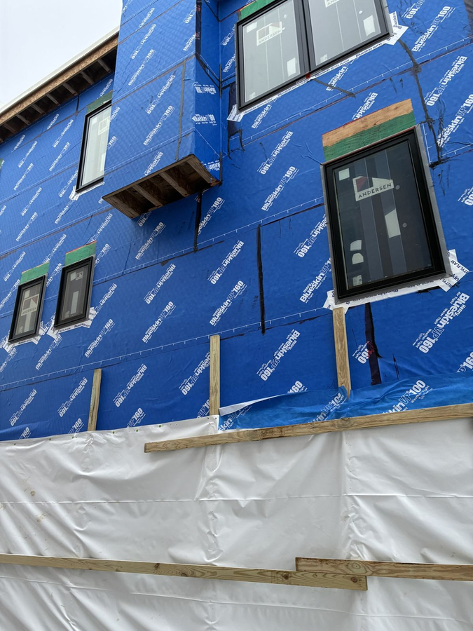 Upper-level windows and roof edge detail