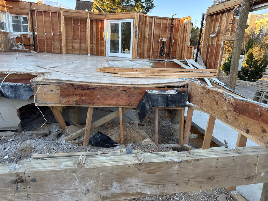 Existing framing exposed at the addition