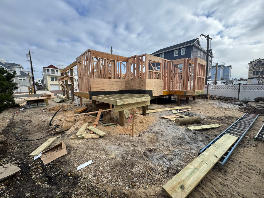 The addition framed out at the rear