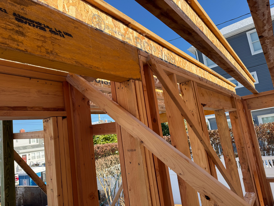 Wall framing on the new upper floor