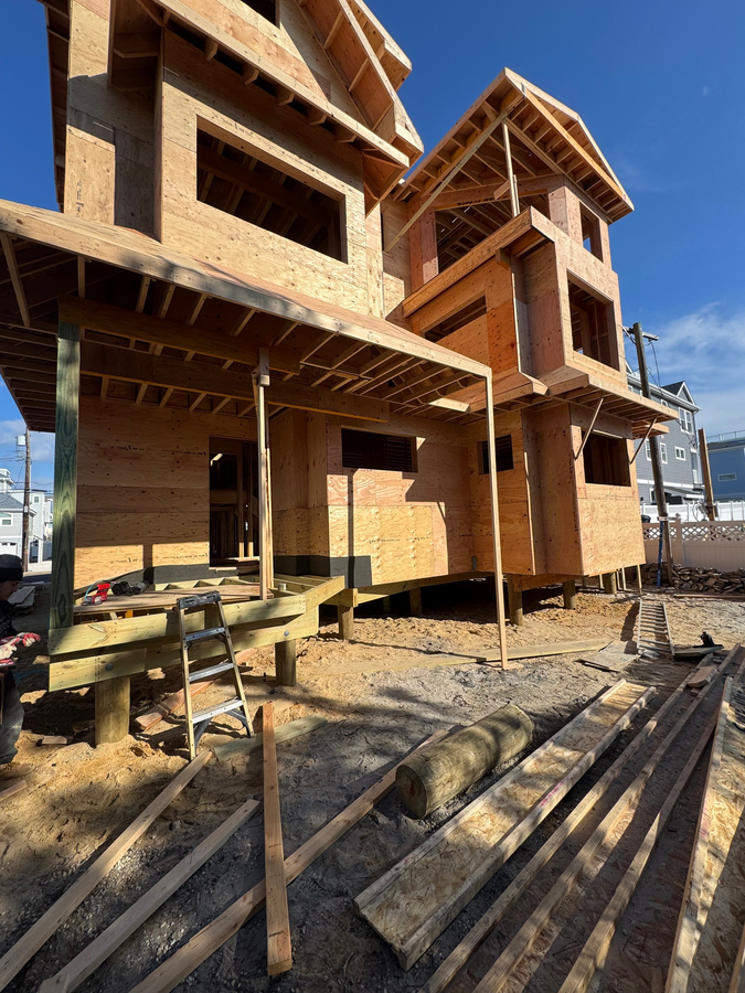 The new upper floor sheathed