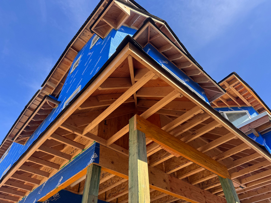 Porch roof framing in the wrap