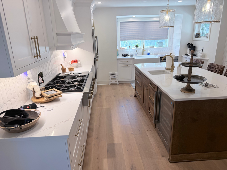 Kitchen with a stained wood island