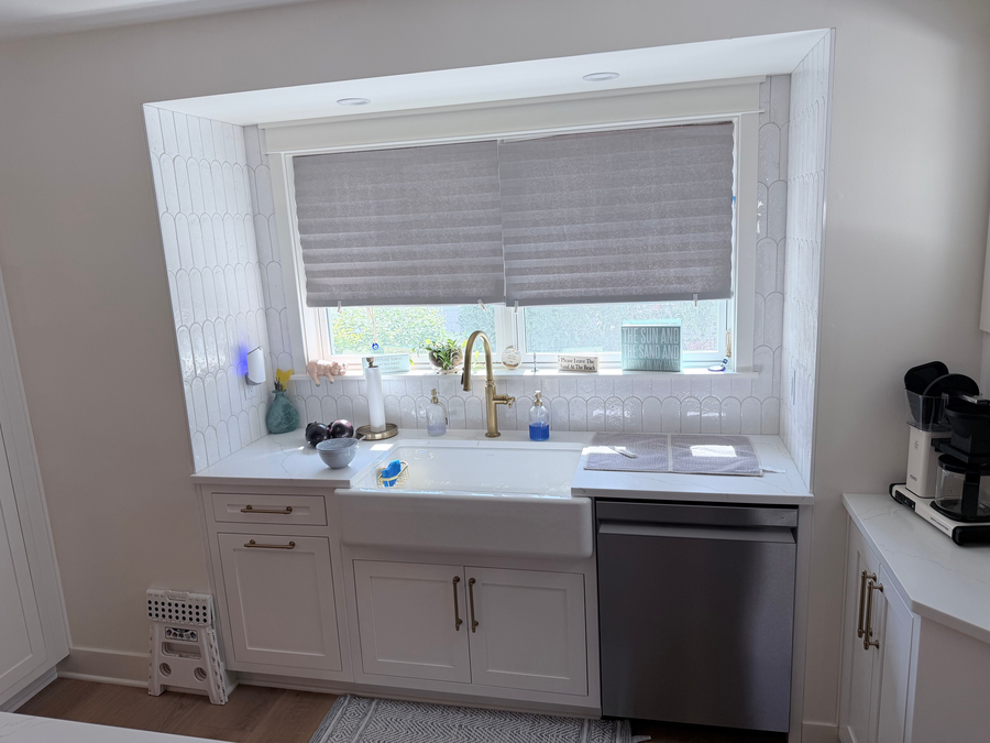 The sink under a tiled window bay